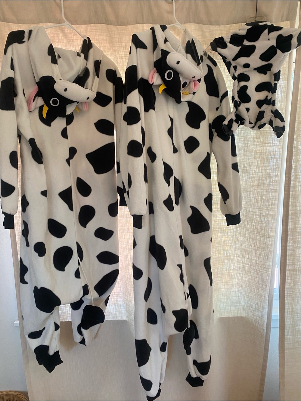 3 Piece Matching Set - Cow Costume/Pajamas - White & Black for Two Adults & Dog